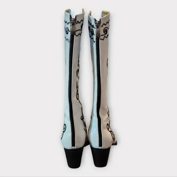 TURKISH SOUL  White Leather Floral Embroidered Cowboy Boots