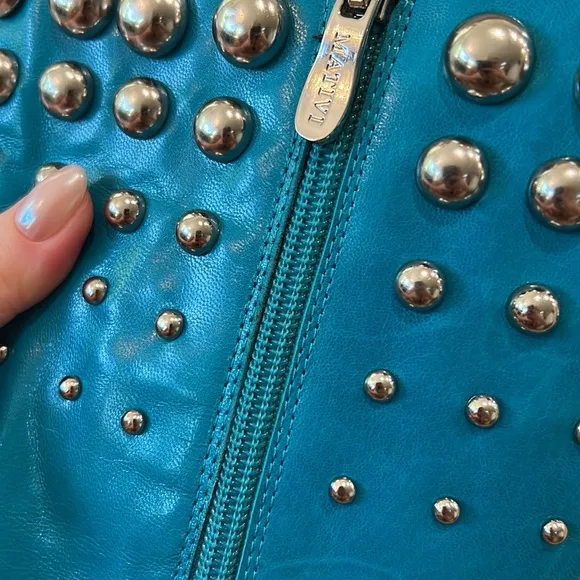 Turquoise High Heel Pointed Toe Leather Boots