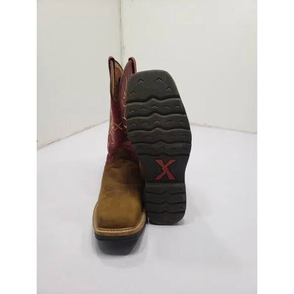 Twisted X Brown &amp; Red Leather Steel Toe Cowgirl Work Boots #WLCS003 Women's 8.5B