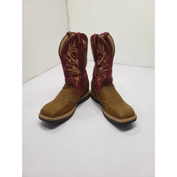 Twisted X Brown &amp; Red Leather Steel Toe Cowgirl Work Boots #WLCS003 Women's 8.5B
