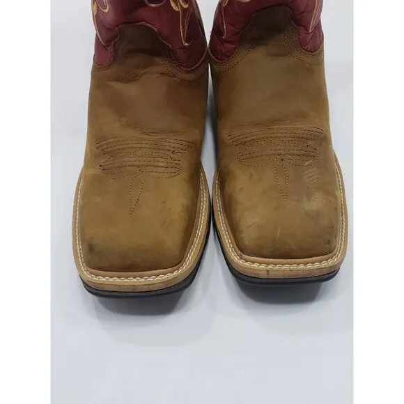 Twisted X Brown &amp; Red Leather Steel Toe Cowgirl Work Boots #WLCS003 Women's 8.5B