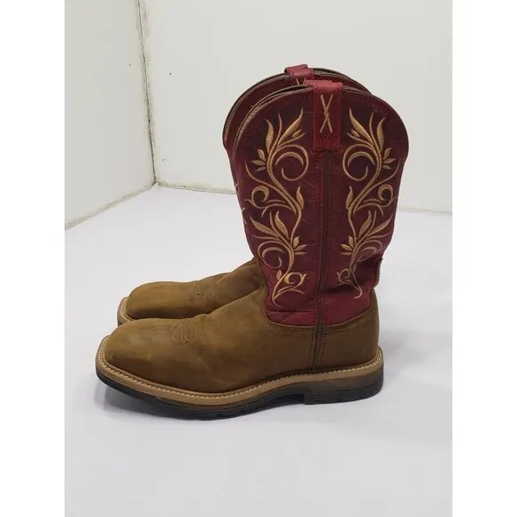 Twisted X Brown &amp; Red Leather Steel Toe Cowgirl Work Boots #WLCS003 Women's 8.5B