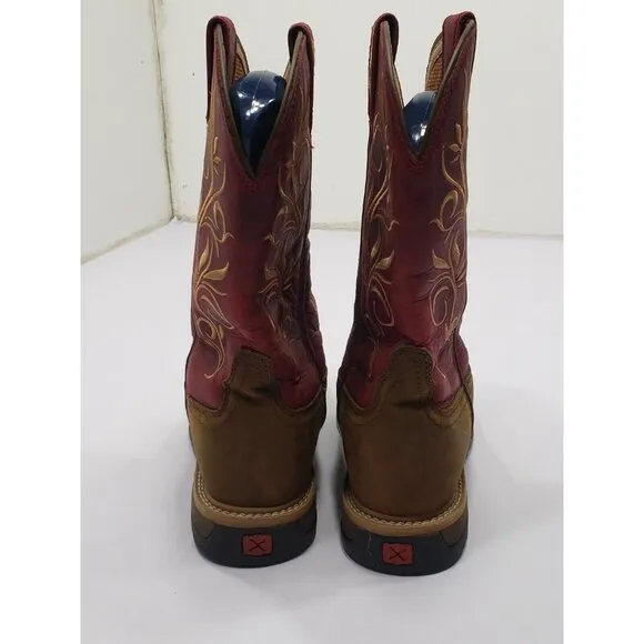 Twisted X Brown &amp; Red Leather Steel Toe Cowgirl Work Boots #WLCS003 Women's 8.5B
