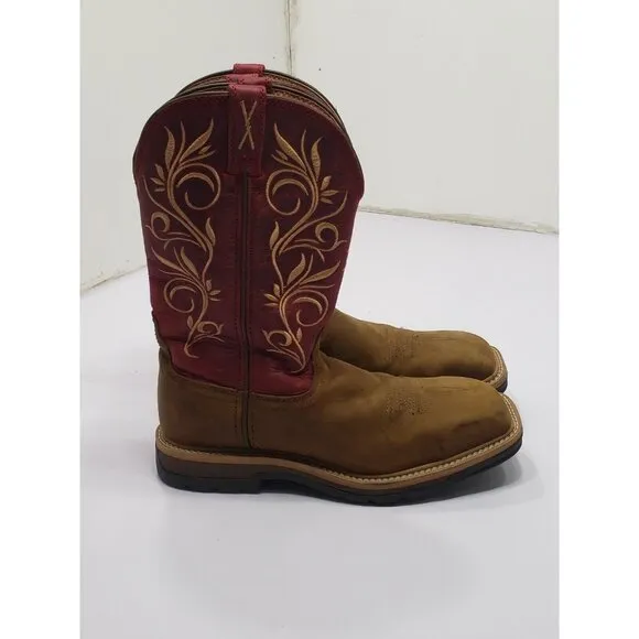 Twisted X Brown &amp; Red Leather Steel Toe Cowgirl Work Boots #WLCS003 Women's 8.5B