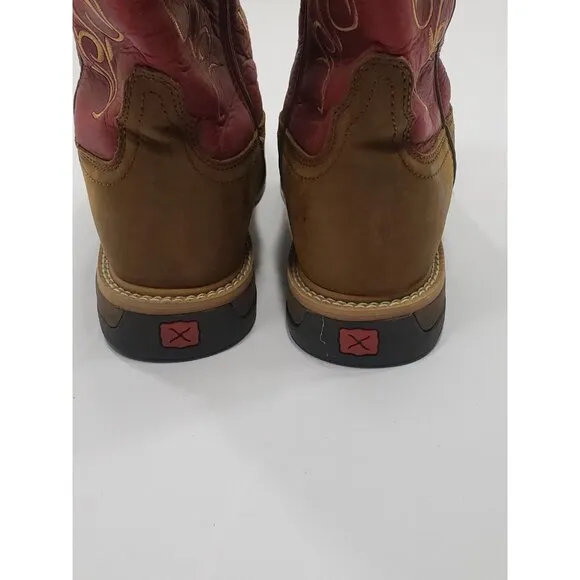 Twisted X Brown &amp; Red Leather Steel Toe Cowgirl Work Boots #WLCS003 Women's 8.5B