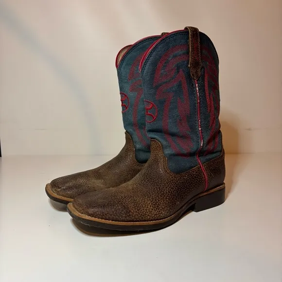 Twisted X Hooey Youth size 5.5 M Cowboy Boots Leather Square Toe YHY0008