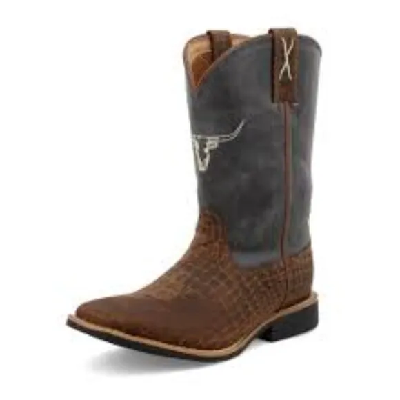 Twisted X Top Hand Kids Leather Boots in Chocolate/Dusty Blue - Size 5.5