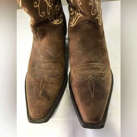 Twisted X womens 8.5 brown comboy boots cream embroidery pointed toe western
