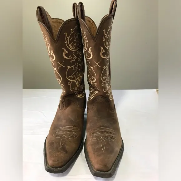 Twisted X womens 8.5 brown comboy boots cream embroidery pointed toe western