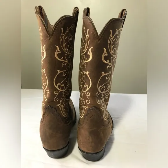 Twisted X womens 8.5 brown comboy boots cream embroidery pointed toe western