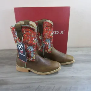 Twisted X Youth 2 Hooey Square Toe Western Boot Rustic Brown/Red Floral YHY0013