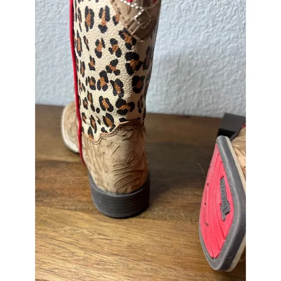 Twister Avery Leopard Print Western Boots Flower Accent Kids Size 12