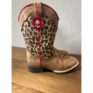 Twister Avery Leopard Print Western Boots Flower Accent Kids Size 12