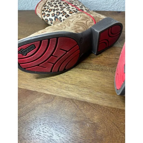 Twister Avery Leopard Print Western Boots Flower Accent Kids Size 12