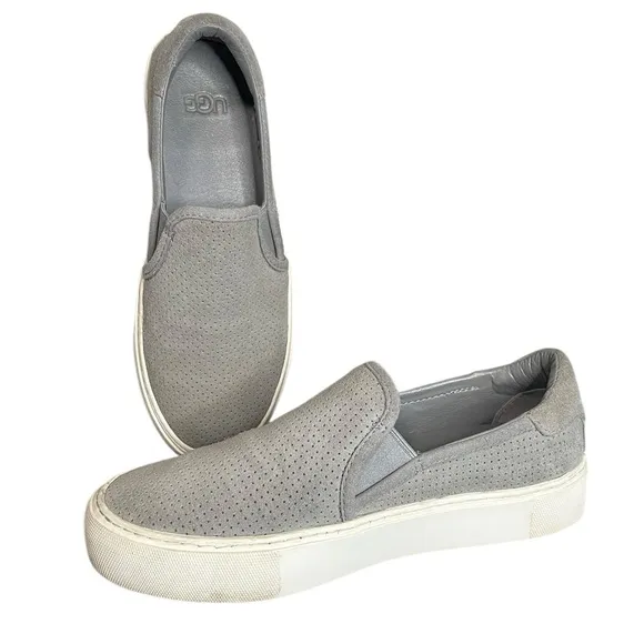 UGG Abies Perforated Slip On Platform Seal Gray Suede Sneakers Women’s Size 6