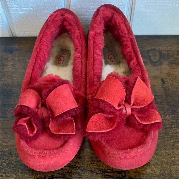 UGG Ansley Heritage Bow Slip On Slippers House Shoes Red 5