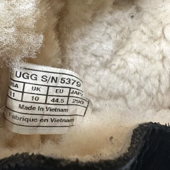 UGG Ascot Leather Slippers Shoes Men's Size 11 Black House Fur 5379