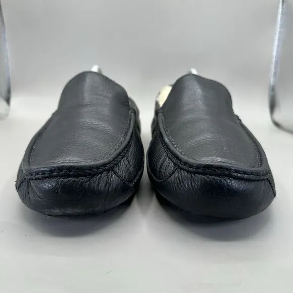 UGG Ascot Leather Slippers Shoes Men's Size 11 Black House Fur 5379