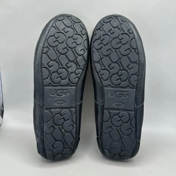 UGG Ascot Leather Slippers Shoes Men's Size 11 Black House Fur 5379