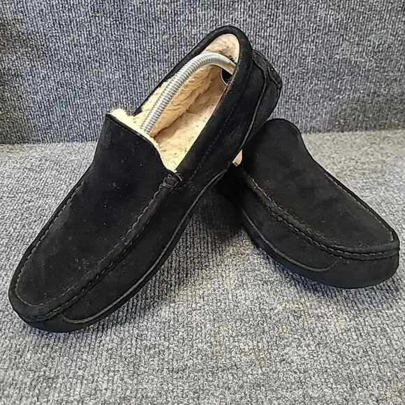 Ugg Ascot‎ Sheepskin Slippers Shoes Black Suede SN5775 Leather Mens Size US 11