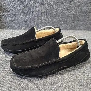 Ugg Ascot‎ Sheepskin Slippers Shoes Black Suede SN5775 Leather Mens Size US 11