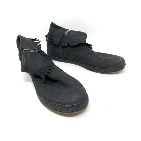 UGG Australia Women's Size 6.5 Tiana Fringe Moccasin Boots Black Leather