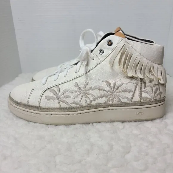 UGG Australia Cali Mens Size 10 Cream High Top Sneakers Palm Fringe Lace Up