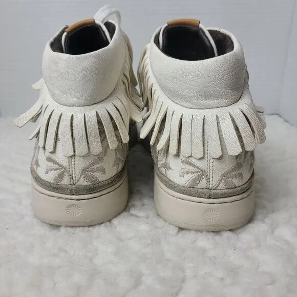 UGG Australia Cali Mens Size 10 Cream High Top Sneakers Palm Fringe Lace Up