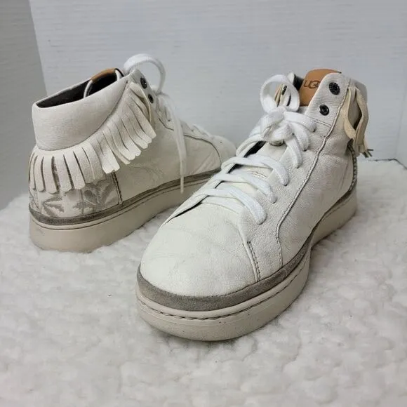 UGG Australia Cali Mens Size 10 Cream High Top Sneakers Palm Fringe Lace Up