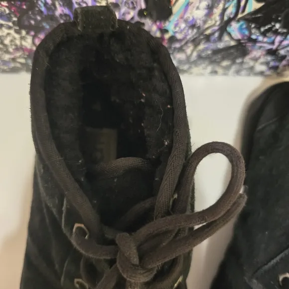 UGG Black Suede Ankle Booties Laceup Shoes
