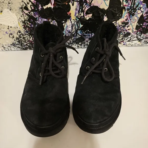 UGG Black Suede Ankle Booties Laceup Shoes
