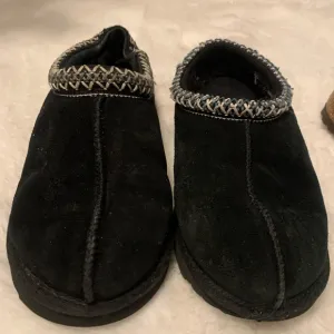 Ugg Black Suede Slip-On Shoes with Embroidered Trim