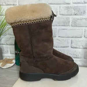 UGG Brown Leather Ultimate Cuff Sheepskin BOOTS Shoes Size 8