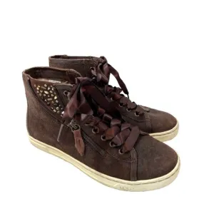 UGG Brown Suede Blaney Swarovski Crystal High Top Bootie Sneakers