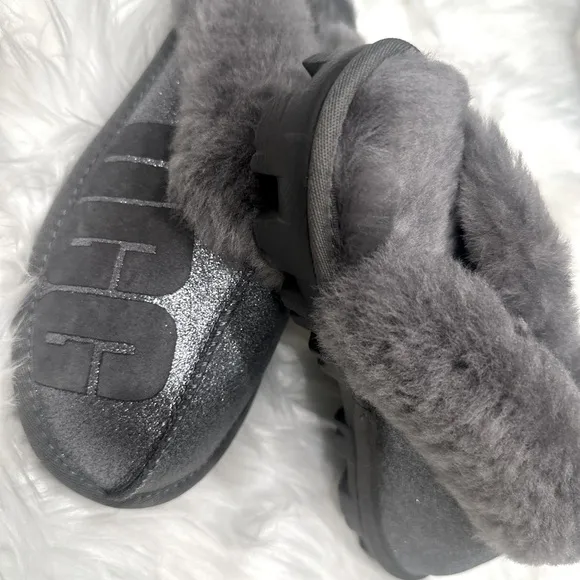 UGG COQUETTE SPARKLE WOMEN SLIPPERS SUEDE GRAY