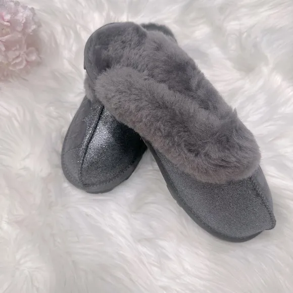 UGG COQUETTE SPARKLE WOMEN SLIPPERS SUEDE GRAY