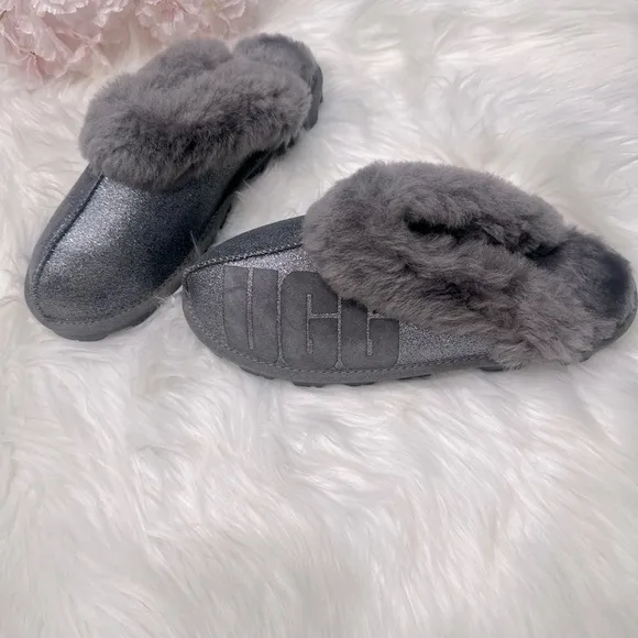UGG COQUETTE SPARKLE WOMEN SLIPPERS SUEDE GRAY
