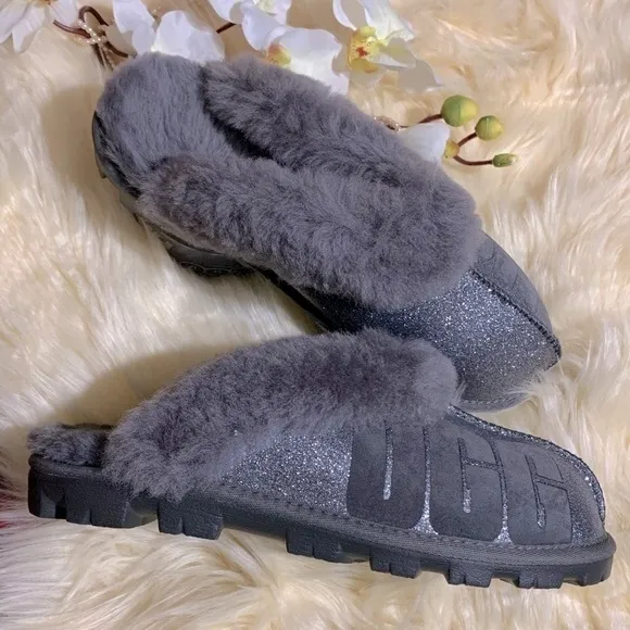 UGG COQUETTE SPARKLE WOMEN SLIPPERS SUEDE GRAY
