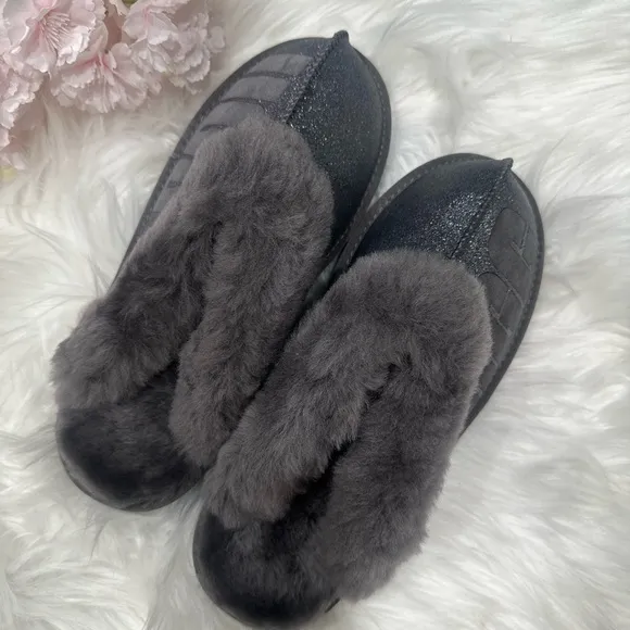 UGG COQUETTE SPARKLE WOMEN SLIPPERS SUEDE GRAY