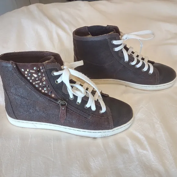 UGG Crystal High Top Sneakers, Brown Suede, Size 8 US - EU 39, NWOB