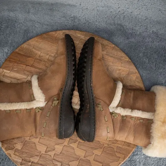 UGG Elijo Leather Sheepskin Boots Shearling Sherpa Mid Calf Warm Size 6 EUC