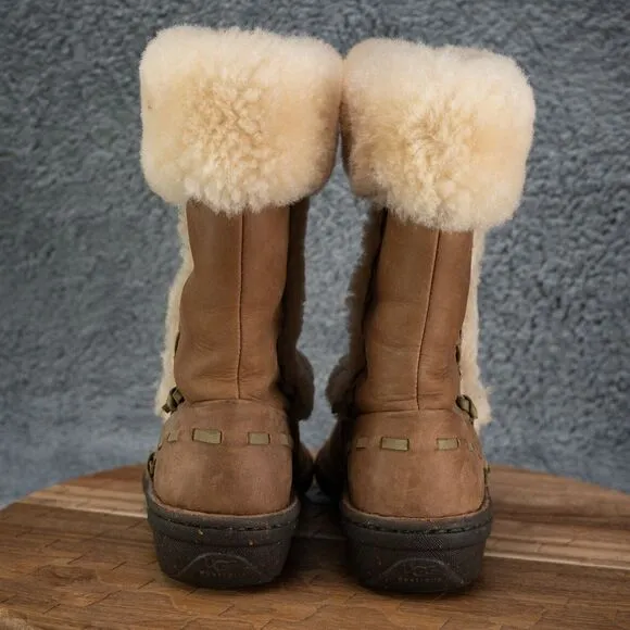 UGG Elijo Leather Sheepskin Boots Shearling Sherpa Mid Calf Warm Size 6 EUC