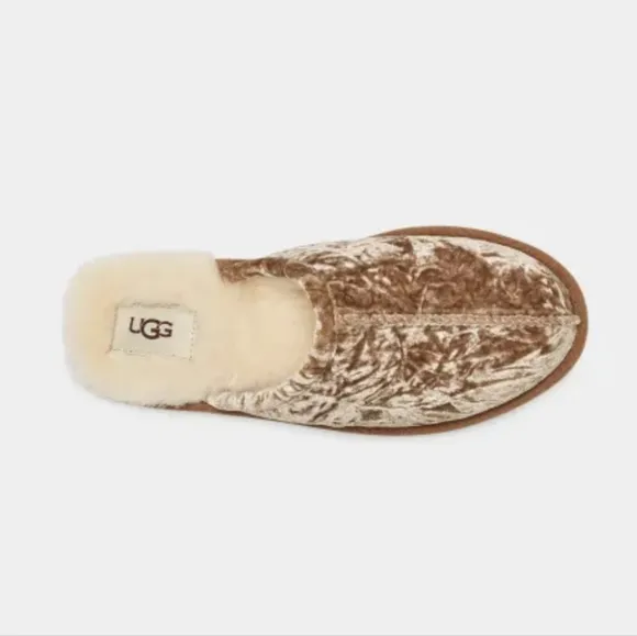 UGG gorgeous crushed velvet tan / chestnut pearle slippers, size 7 or 9, NWT