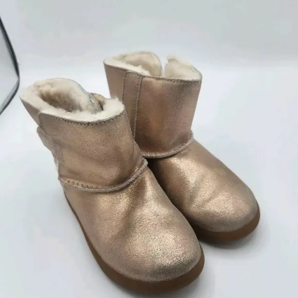 UGG Keelan Metallic Glitter Rose Gold Boots Little Girls Size 11 Sheeps Skin