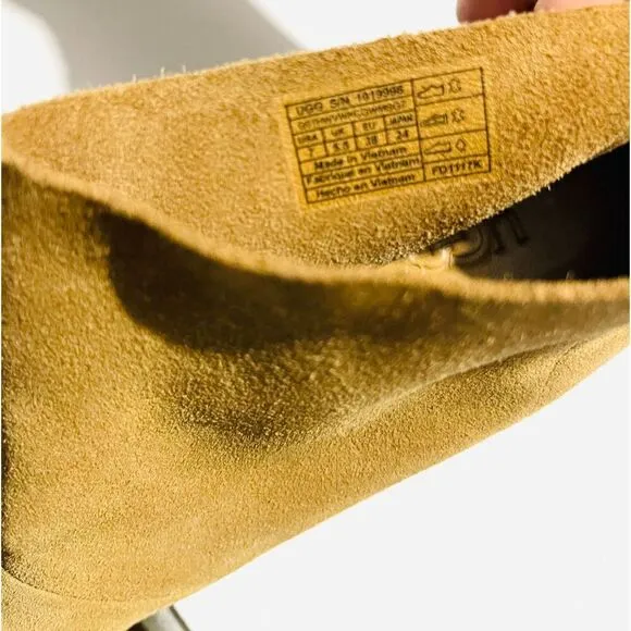 UGG leather shoes open peep toe boots Ginger brown booties Zip up women's 7