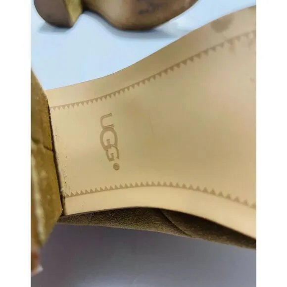 UGG leather shoes open peep toe boots Ginger brown booties Zip up women's 7