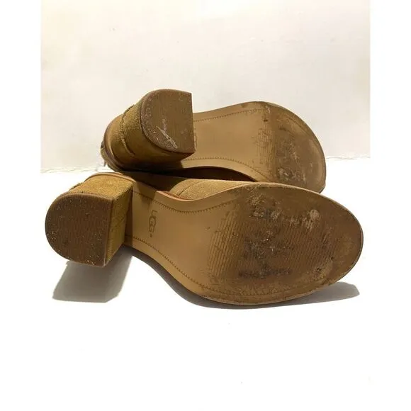 UGG leather shoes open peep toe boots Ginger brown booties Zip up women's 7