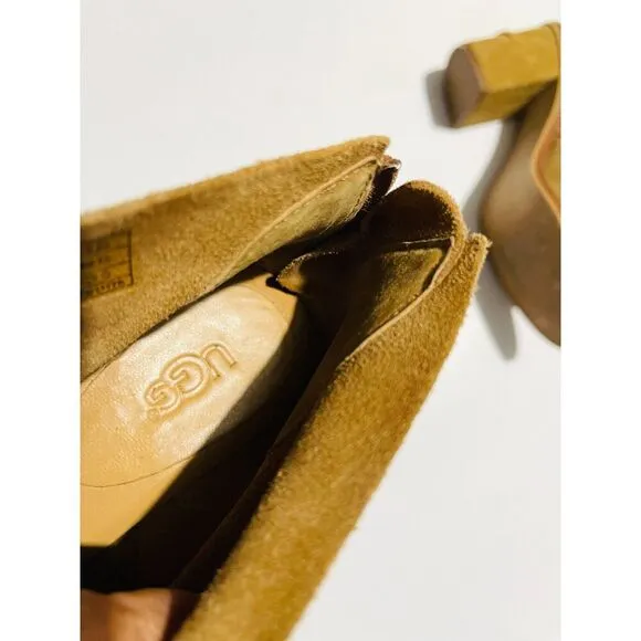 UGG leather shoes open peep toe boots Ginger brown booties Zip up women's 7