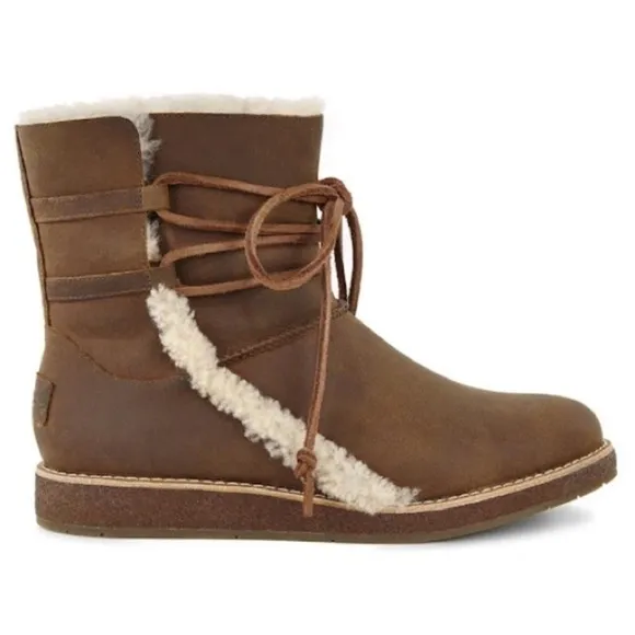 UGG Luisa Leather Brown Boots Sheepskin Lined &amp; Detailed Size 11 Women’s