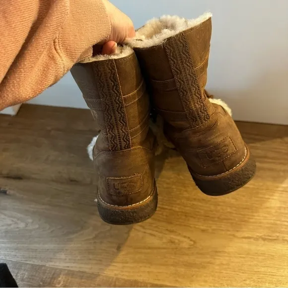 UGG Luisa Leather Brown Boots Sheepskin Lined &amp; Detailed Size 11 Women’s